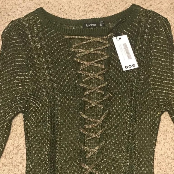 NEW BOOHOO GREEN/GOLD DRESS Size 10 - Picture 3 of 6